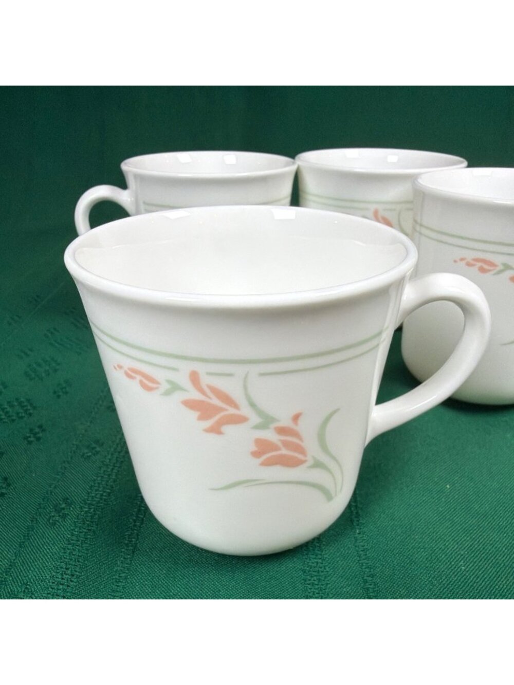 Vintage 80s Lot of 4 Corelle Corning Peach Garland Coffee Mugs Cups Retired USA - Picture 11 of 12